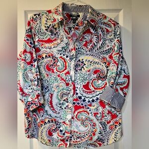 Chaps Red and Blue Paisley Women's Button Down Shirt